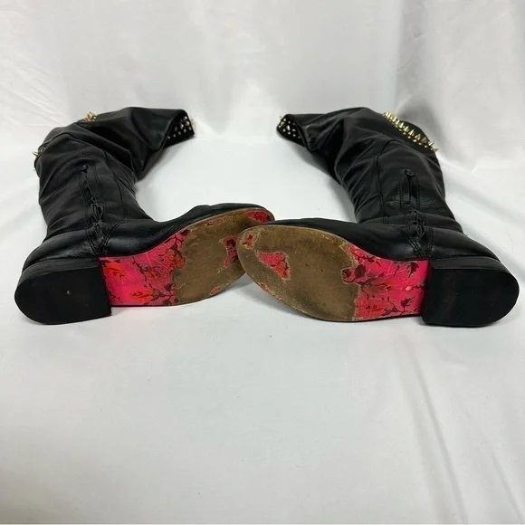 Host Pick  💫 Betsey Johnson Knee High Black Leather Boots in Size 8.5 - Picture 8 of 10